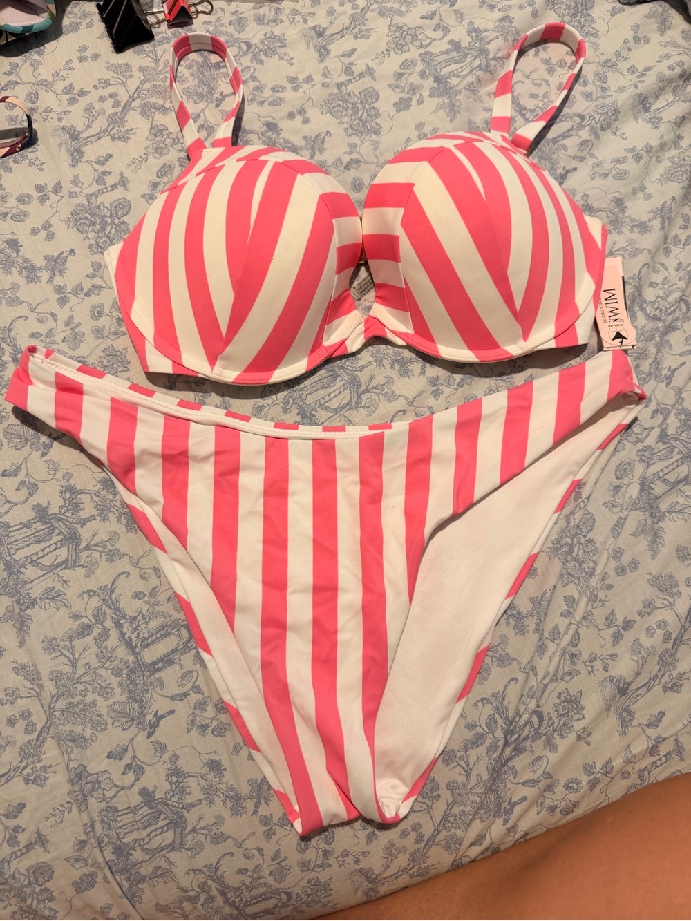 Victoria's Secret Pink and White Striped Push-Up Bikini 36DD XXL